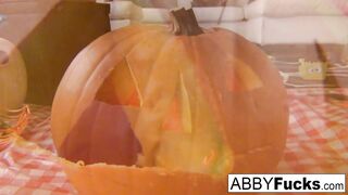 Abigail Mac carves a pumpkin then plays with herself